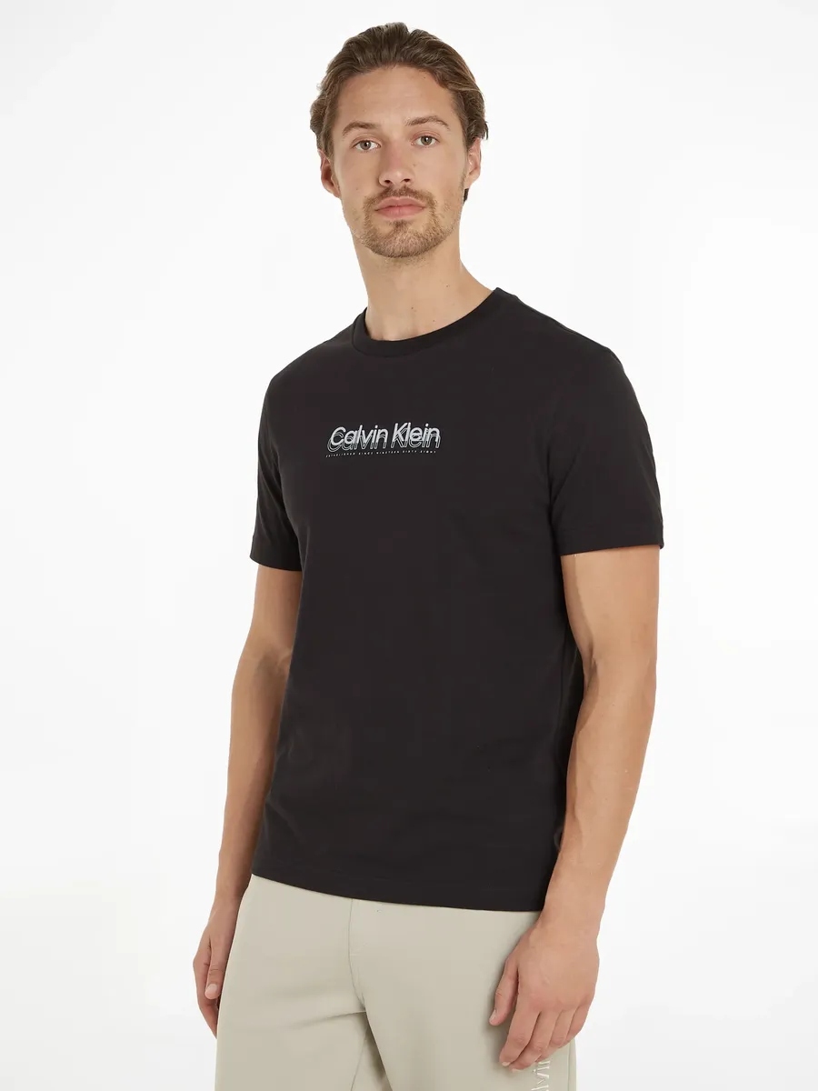 

Футболка Calvin Klein "FLOCK LOGO T-SHIRT" с надписью-логотипом, цвет Ck Black