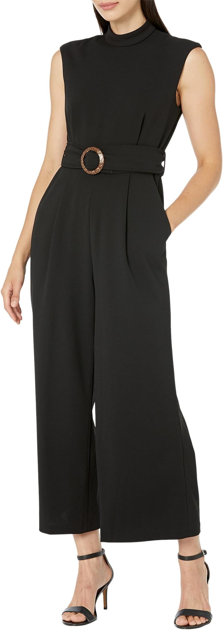 

Комбинезон Calvin Klein Mock Neck Sleeveless Jumpsuit with Belt, черный