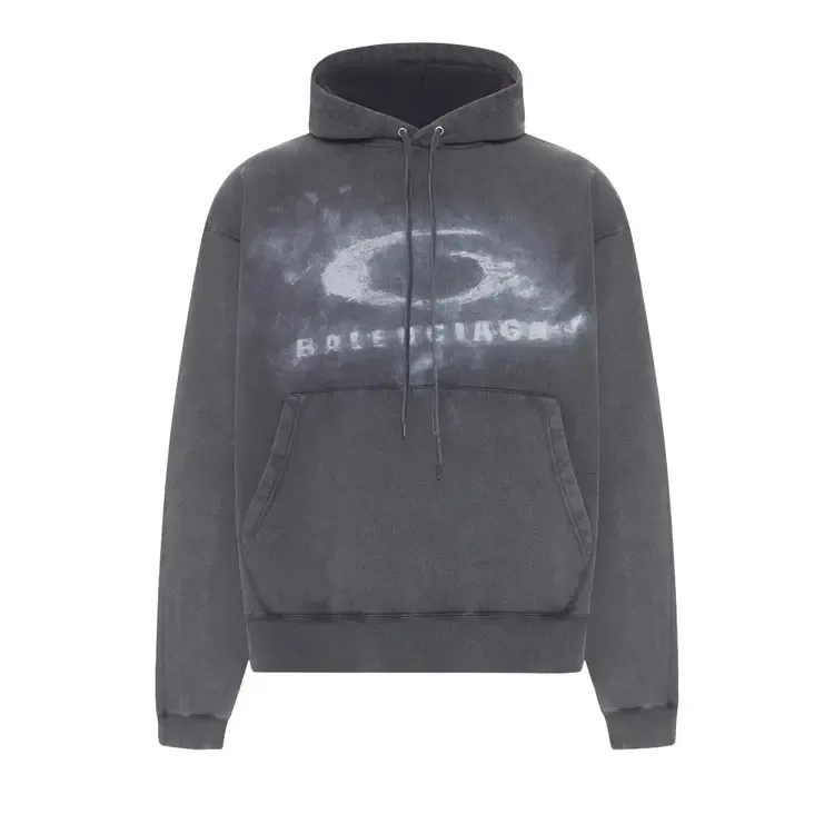 Худи Balenciaga Oversized с завязками, цвет «выстиранный черный/белый»