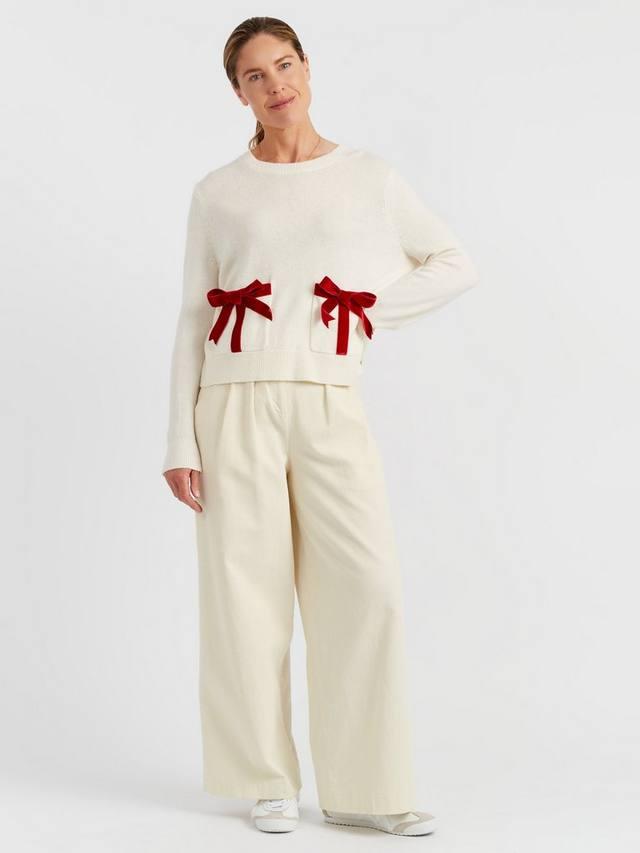 

Шерстяной свитер с кашемиром и бархатным бантом Chinti & Parker, Cream