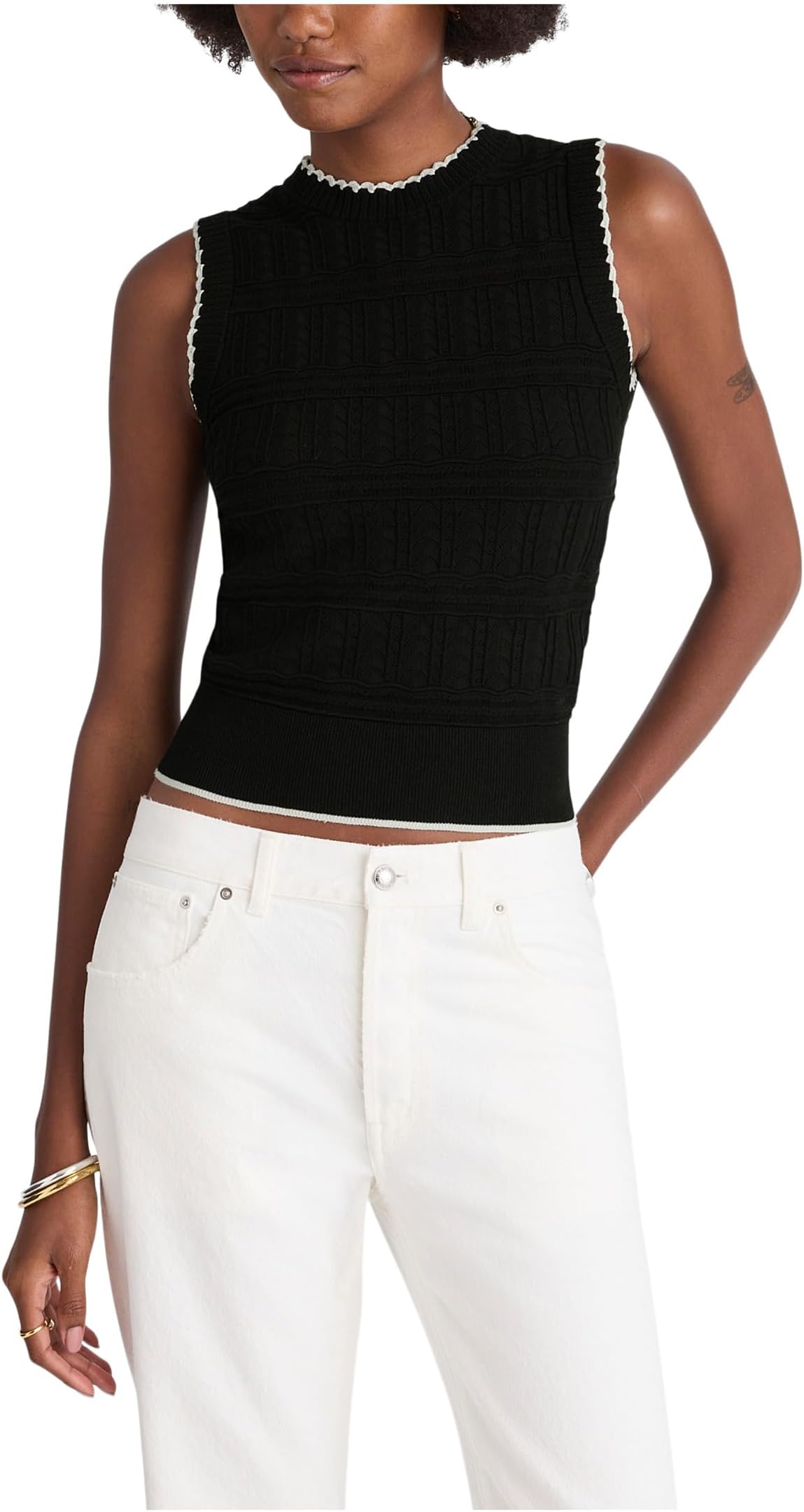 

Топ Madewell Femme Peplum Emi Sleevless Stitch Top, цвет Black Ivory Comobo
