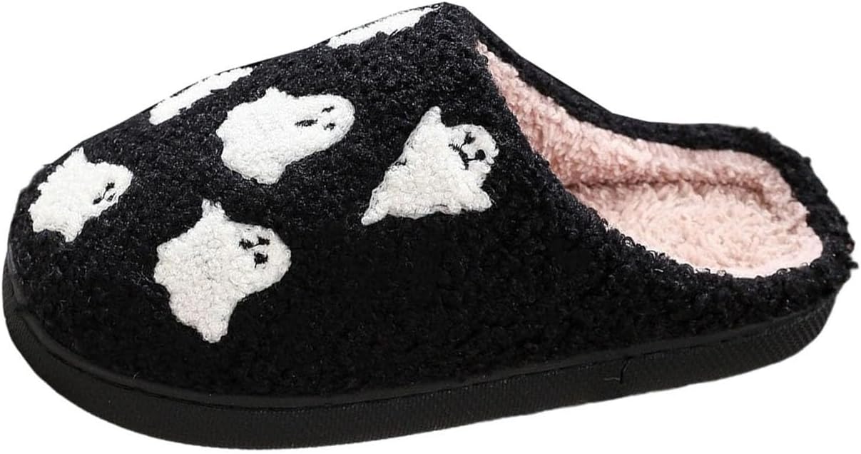 

Женские тапочки для Хэллоуина, теплые, с противоскользящей подошвой, милый призрачный дизайн, домашние тапочки с амортизирующей подошвой, пушистые, для дома и улицы Generic, черный