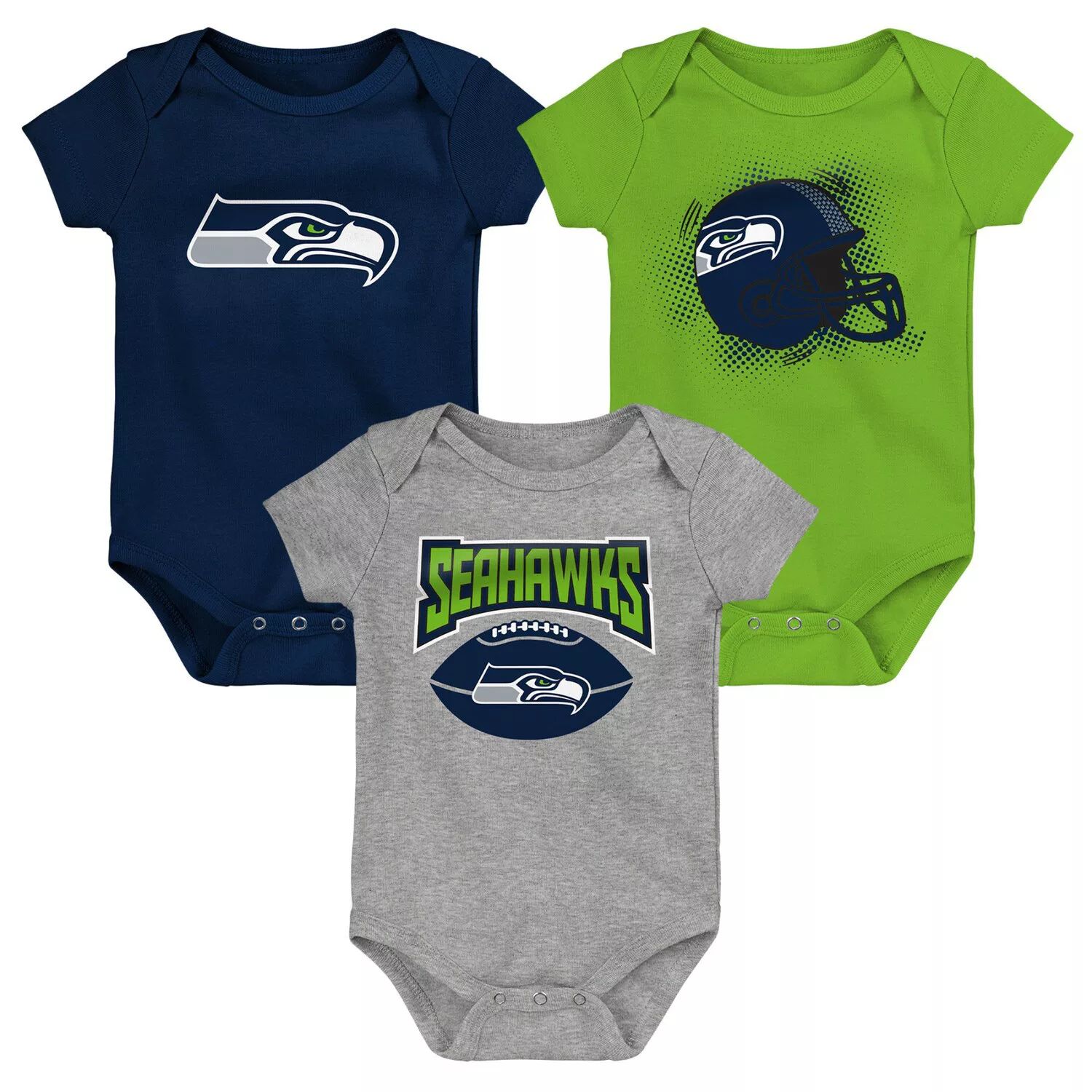 

Комплект из 3 боди Seattle Seahawks для младенцев, темно-синий/неоново-зеленый/серый с меланжевым отливом Outerstuff