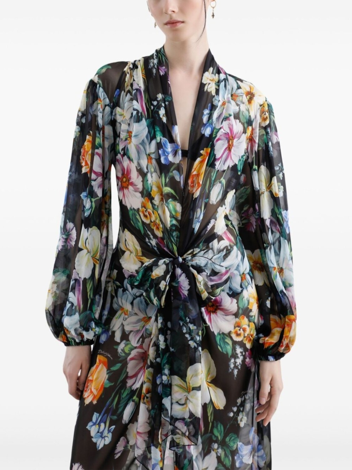 Длинное платье с цветочным принтом Dolce & Gabbana, черный — фото 4