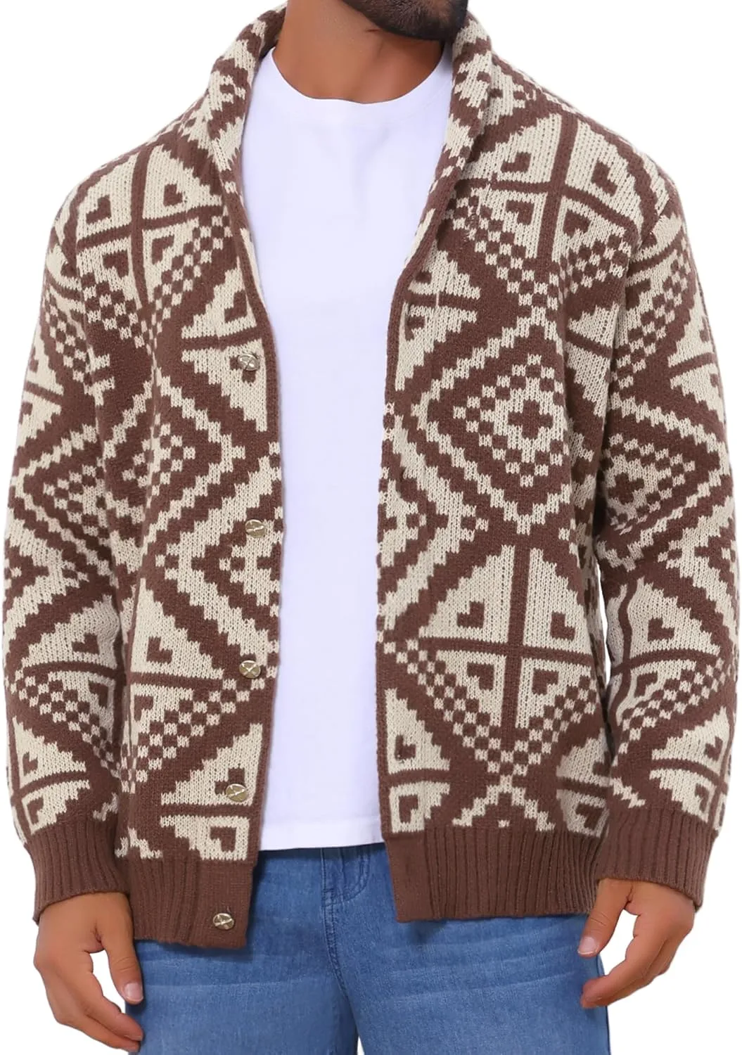 

Мужской кардиган с воротником шаль и узором пуговиц TATT 21