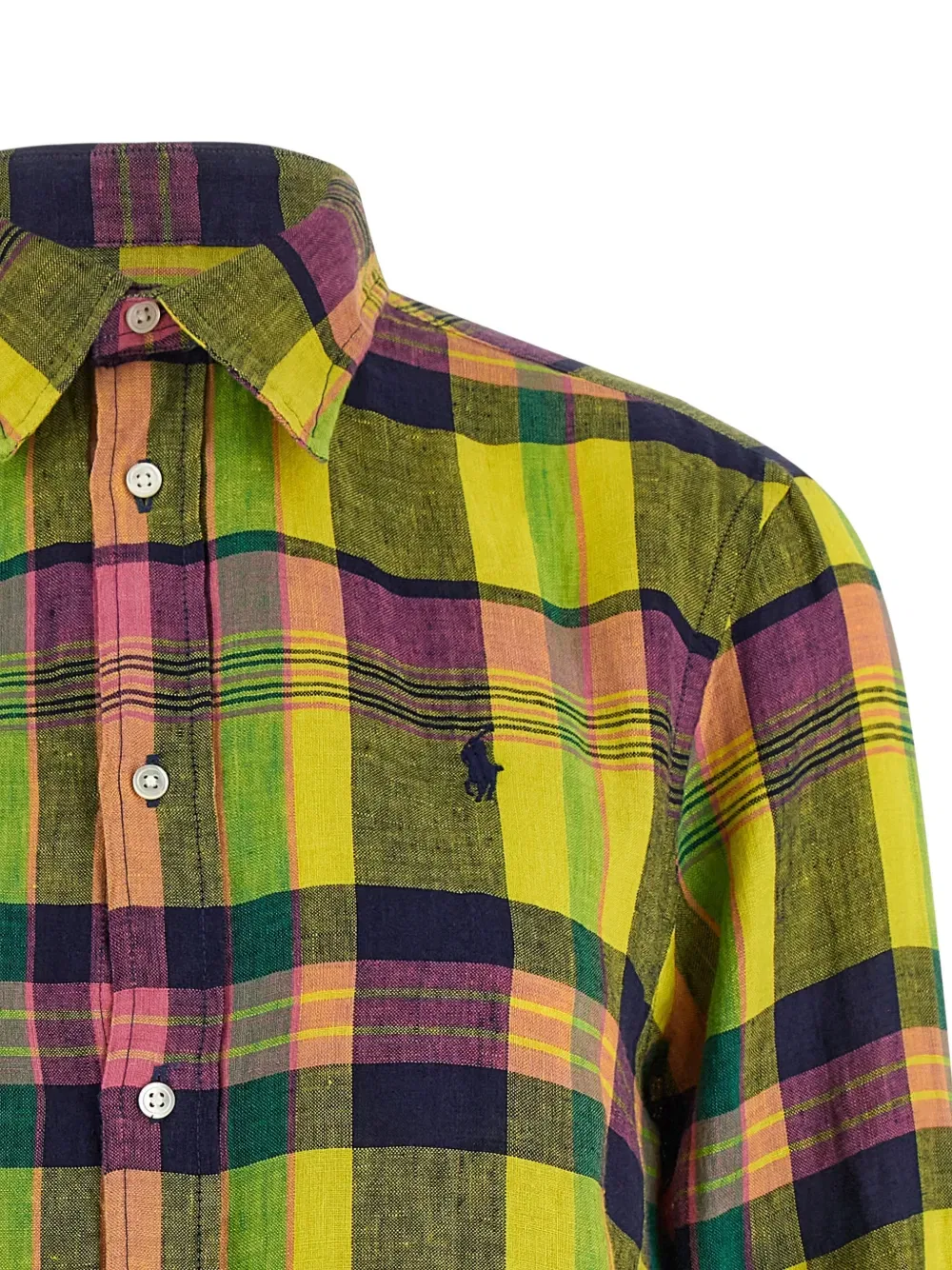 Льняная рубашка в клетку с вышивкой Polo Ralph Lauren, желтый — фото 3