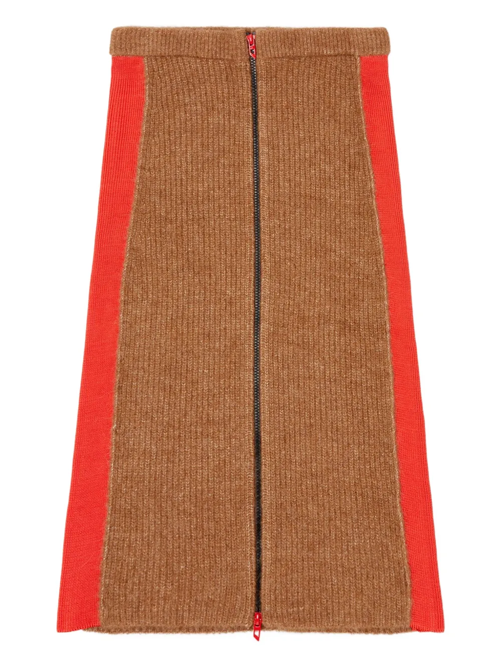 

Юбка миди прямого кроя с ребристыми полосками по бокам и застежкой-молнией спереди DIESEL, коричневый