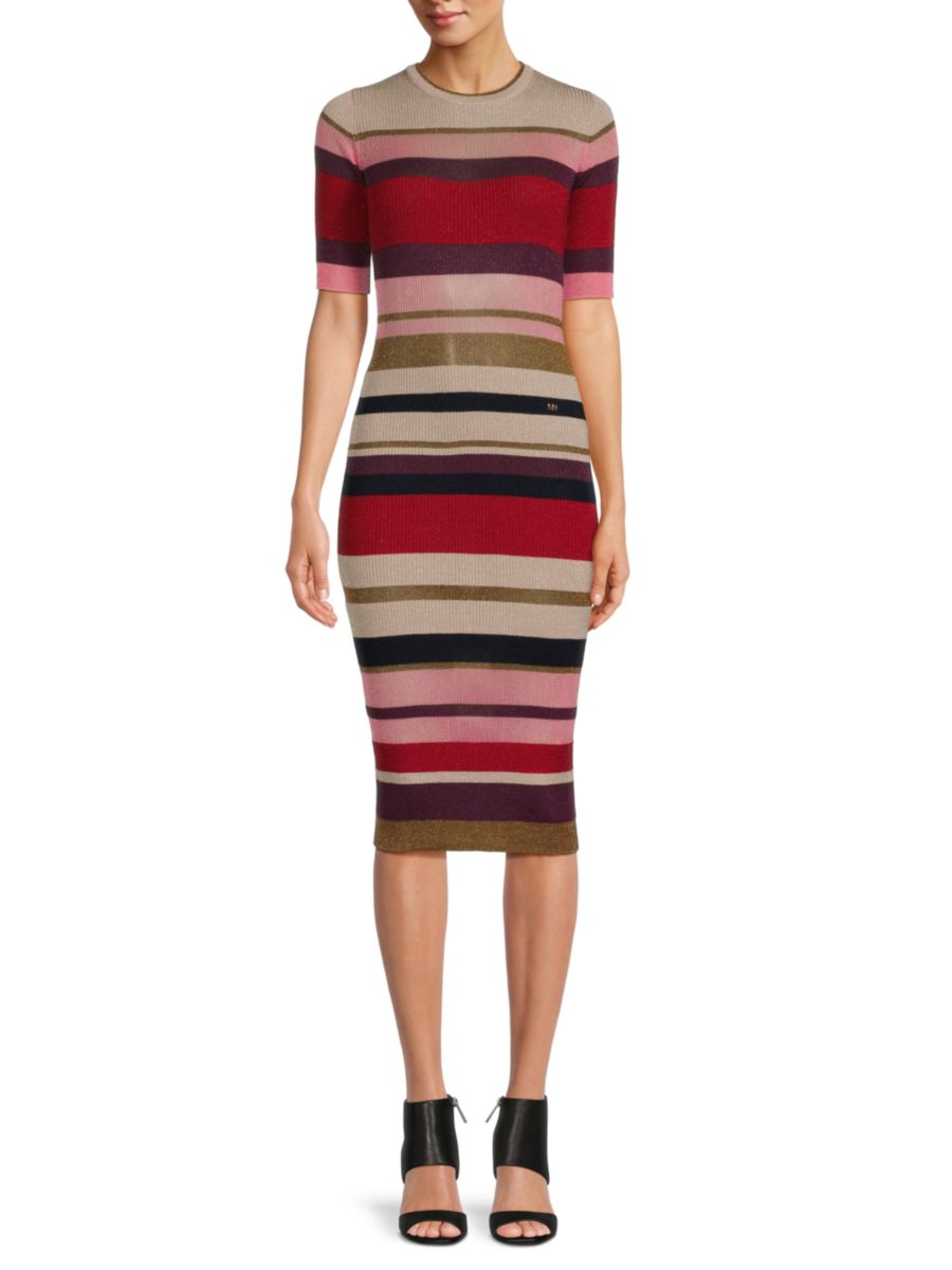

Платье миди из смесовой шерсти в полоску Sonia Rykiel, цвет Red Multi