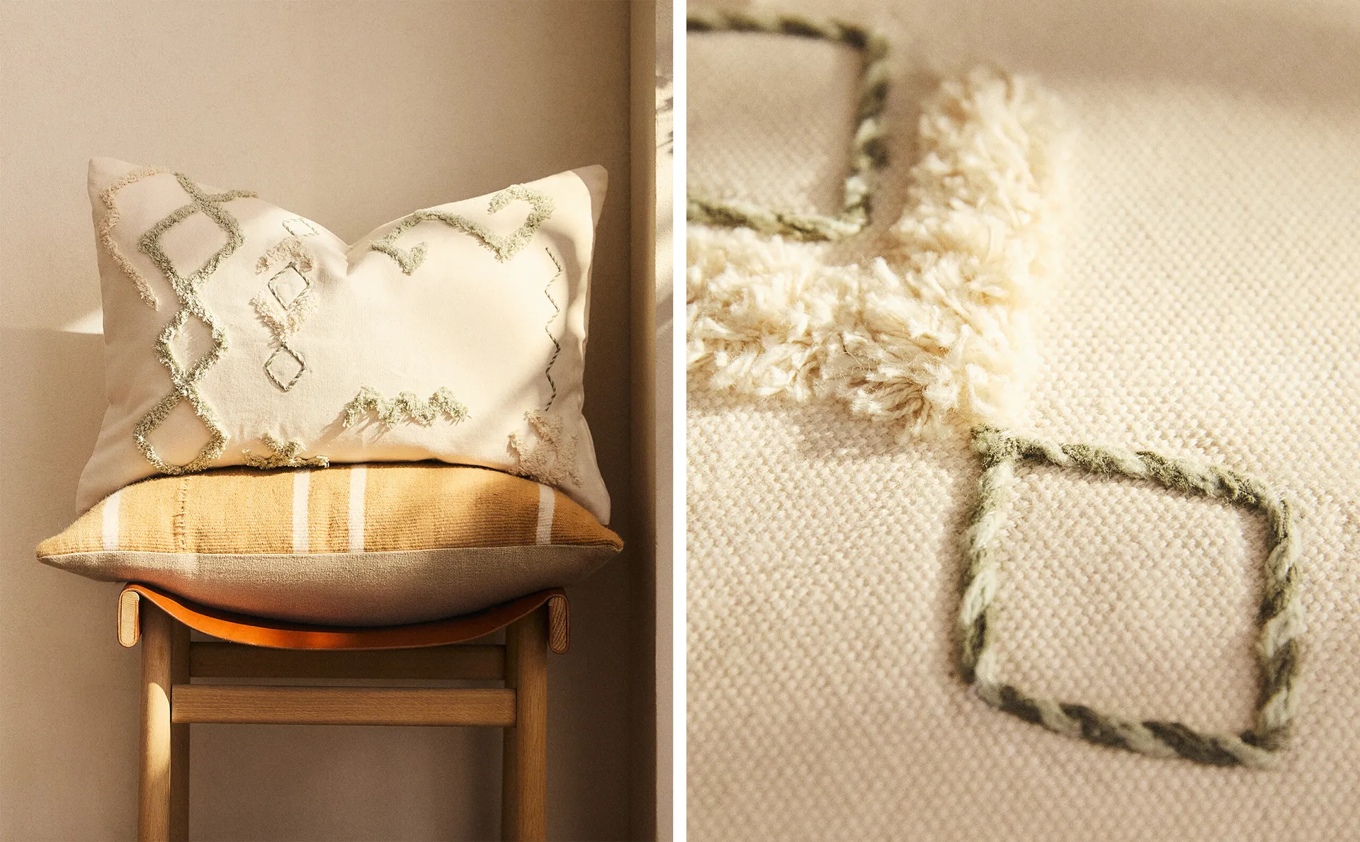 

Чехол на подушку с геометрическими мотивами Zara Home, светло-бежевый