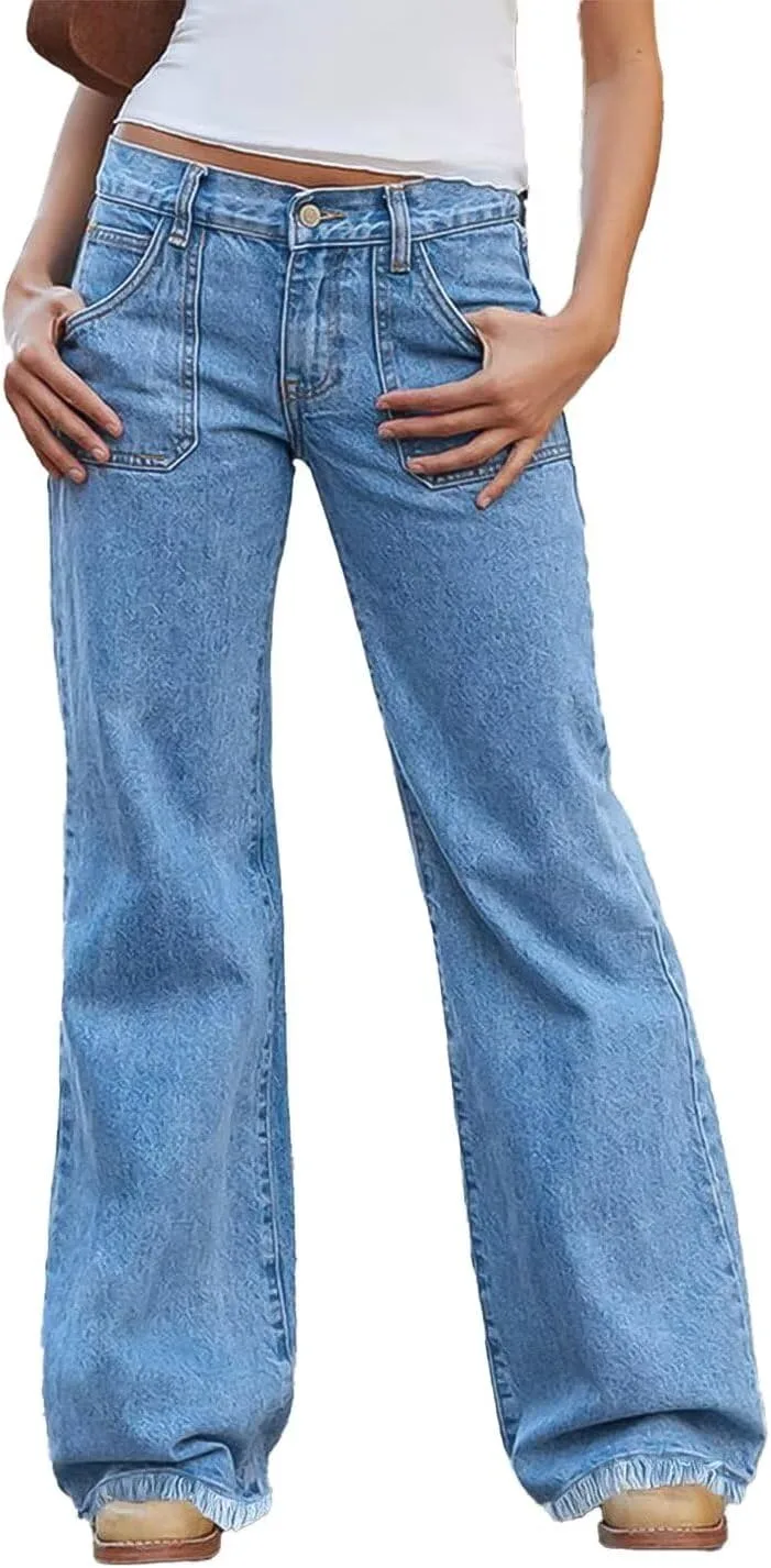 

Джинсы Flamingals Wide Leg Low Rise с карманами и рваным краем