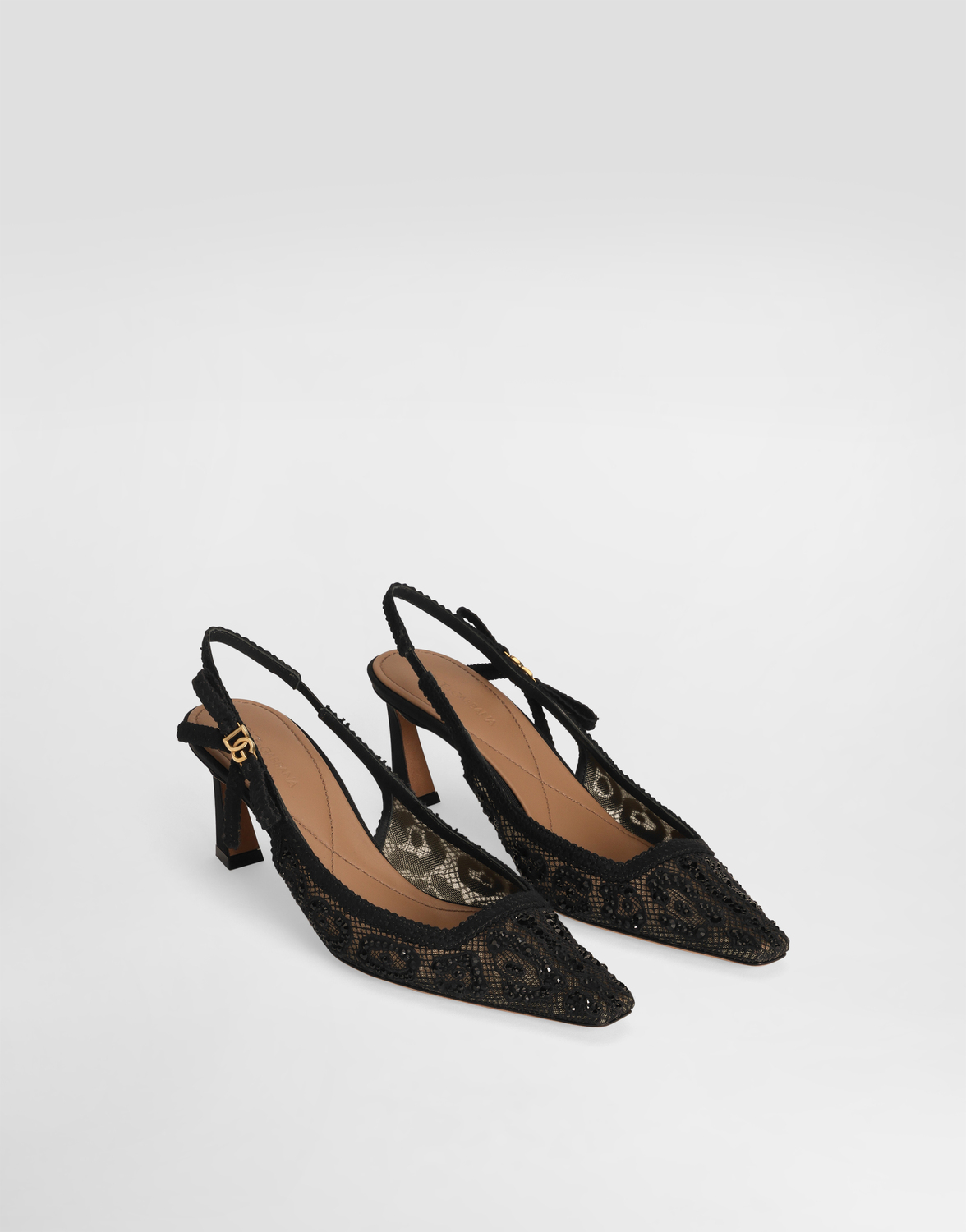 Туфли-слингбэки из кружева с леопардовым принтом и термоклеевыми стразами Dolce & Gabbana, черный — фото 2