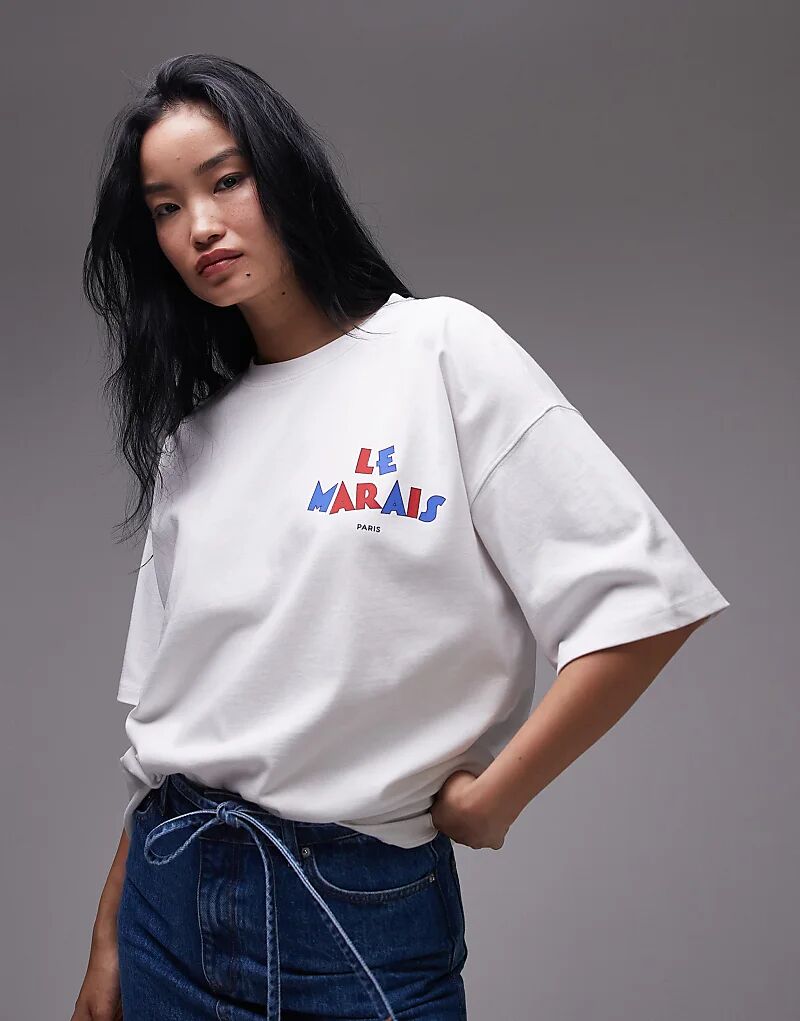 

Футболка Topshop с принтом Le Marais свободного кроя белого цвета
