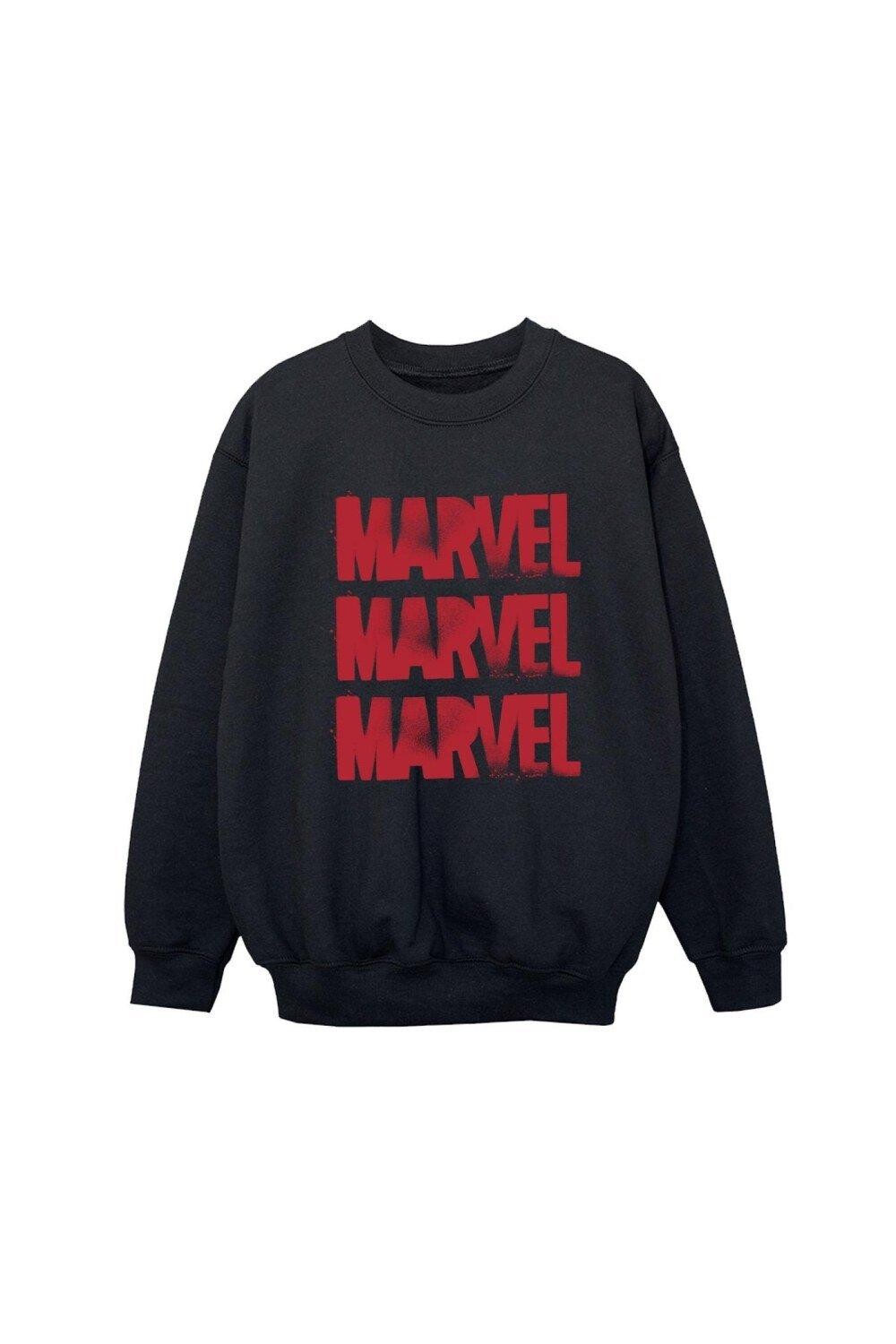 

Красный свитшот с логотипом в виде спрея Marvel, черный