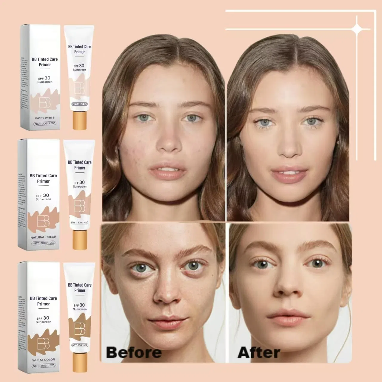 BB-крем с SPF 30, увлажняющий, Generic, 2 шт., слоновая кость — фото 4