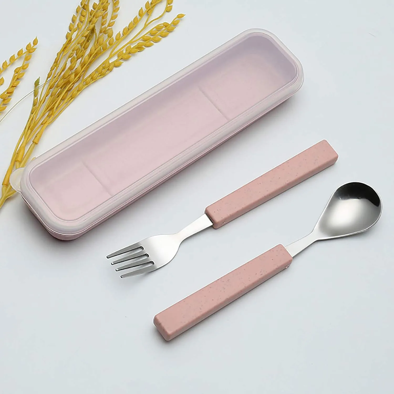 VANRA 2-Piece детский набор столовых приборов 18/10 из нержавеющей стали, ложка и вилка для детей, с дорожным чехлом (Chrome Finished, Pink) — фото 3