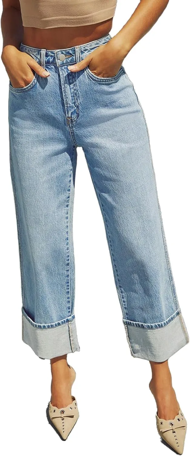 

Viatabuna женские джинсы с высокой талией и прямым кроем