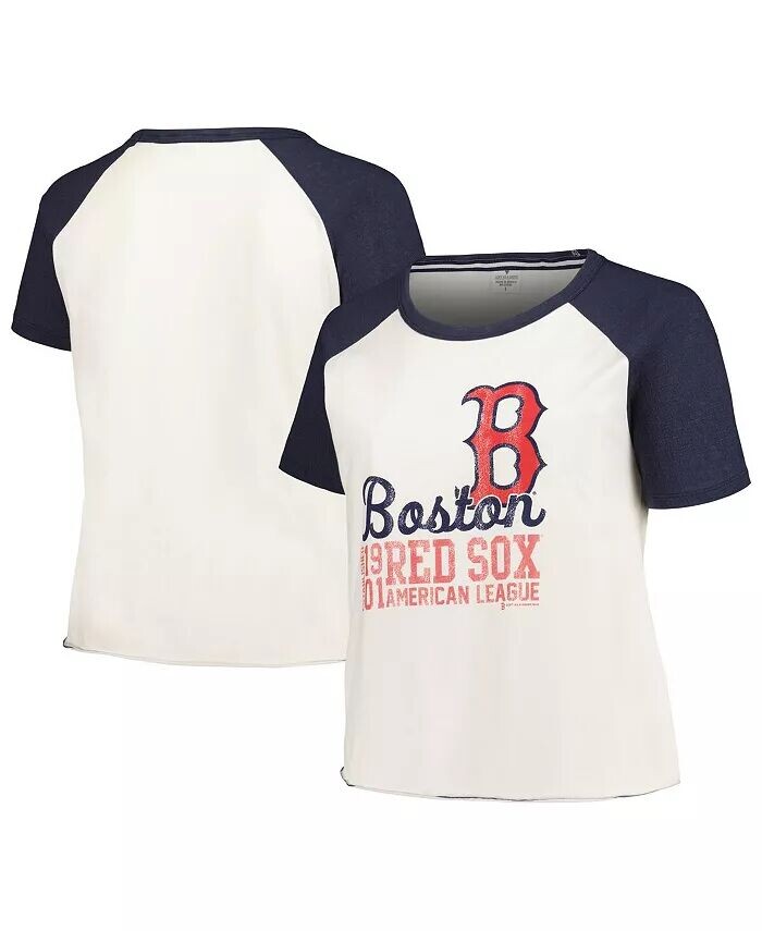 

Женская белая бейсбольная футболка Boston Red Sox больших размеров с регланами Soft As A Grape