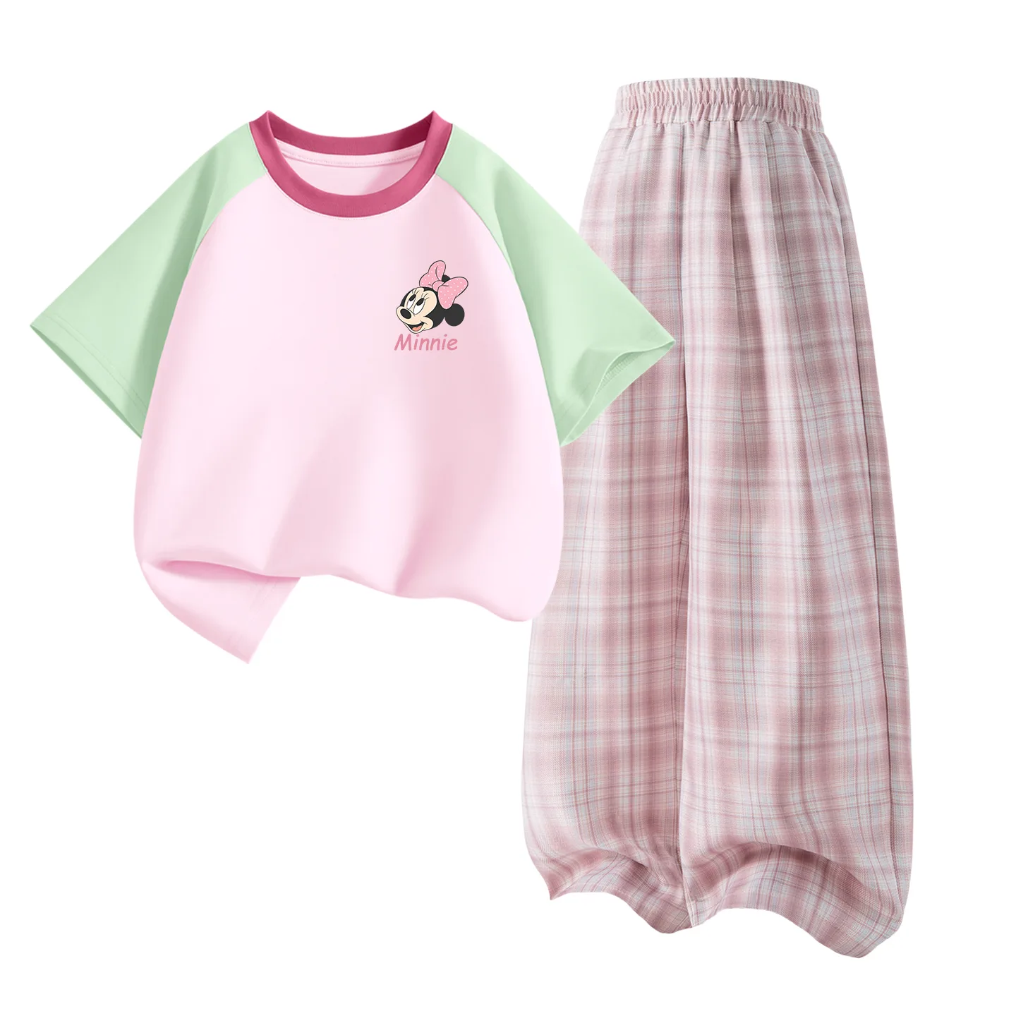 Детская спортивная футболка с круглым вырезом Disney, Di Surprise K Green Pink+Solid Color Quartz Pink