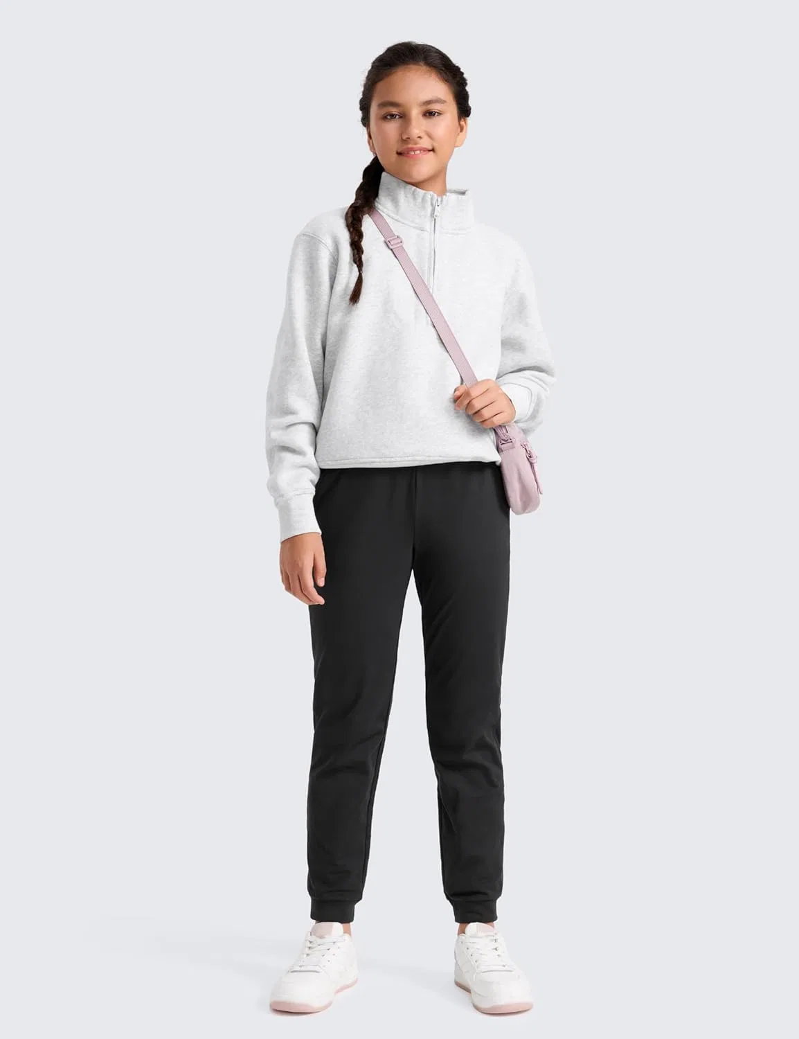CRZ YOGA Детские повседневные спортивные брюки Cloud Jersey для девочек - брюки с высокой талией, карманами и завязками для детей и подростков, черный — фото 2