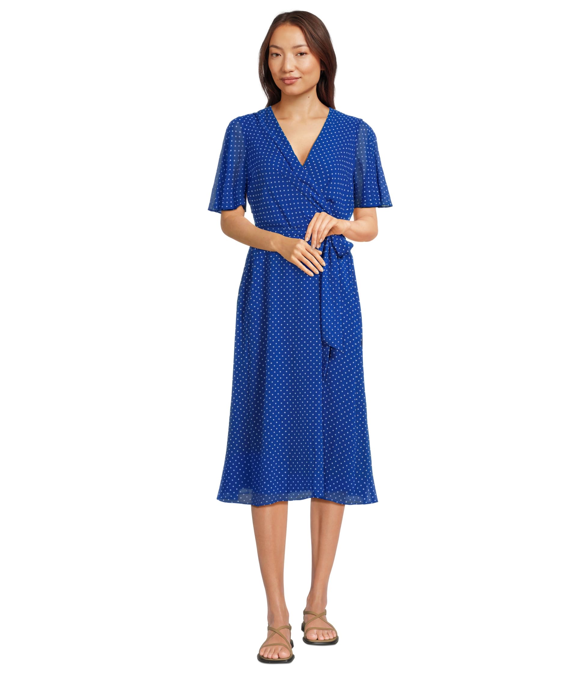 

Платье Lauren Ralph Lauren Polka-dot Belted Crinkle Georgette Dress, цвет Blue/White