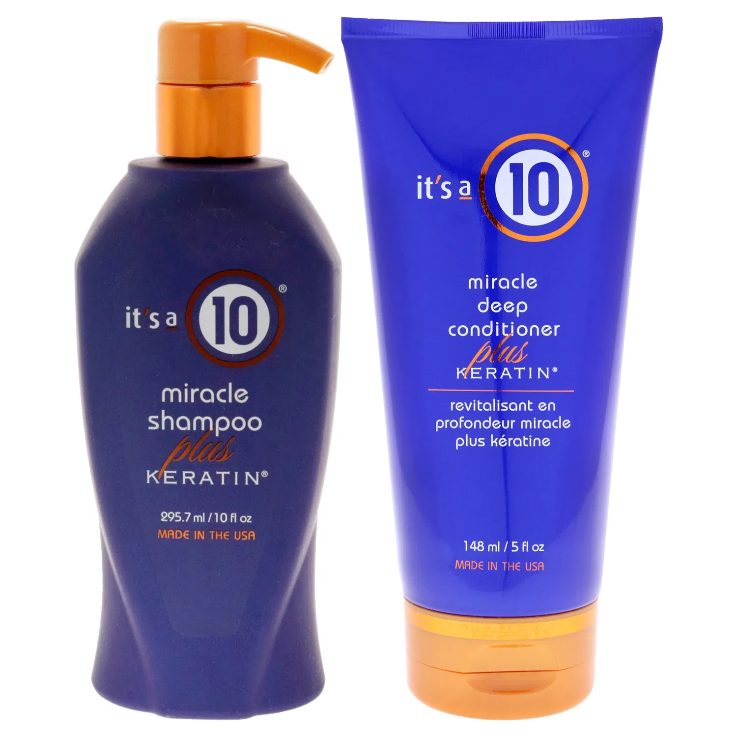 Набор Its A 10 от Its A 10 для мужчин и женщин - комплект из 2 предметов: шампунь Miracle Shampoo Plus Keratin (283 мл) и кондиционер Miracle Deep Conditioner Plus Keratin (143 мл), Clear