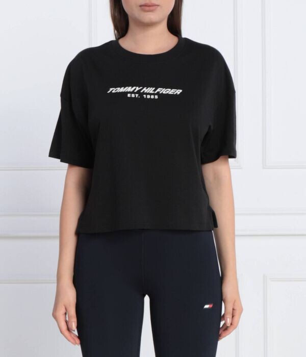 

Футболка женская Tommy Sport с надписью укороченная, черный