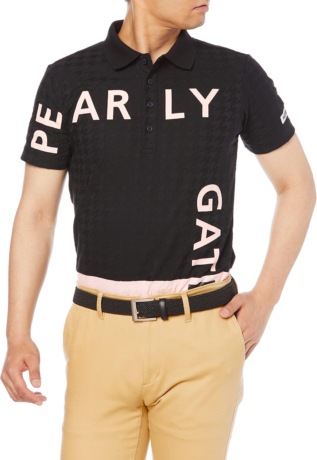 

Мужская поло-рубашка Parly Gates 053-2160213 с коротким рукавом (узор «гусиная лапка», COOLMAX: впитывающая, быстросохнущая ткань), для игры в гольф Pearly Gates, темно-миний/нежно-розовый