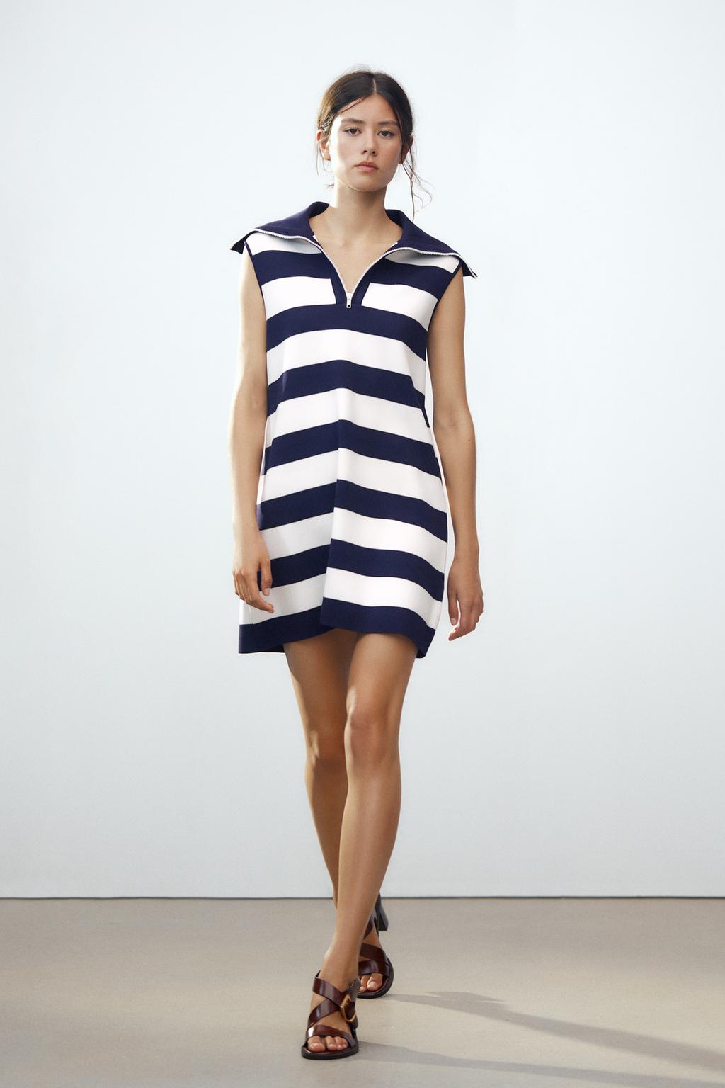 

Короткое трикотажное платье в полоску ZARA, цвет striped