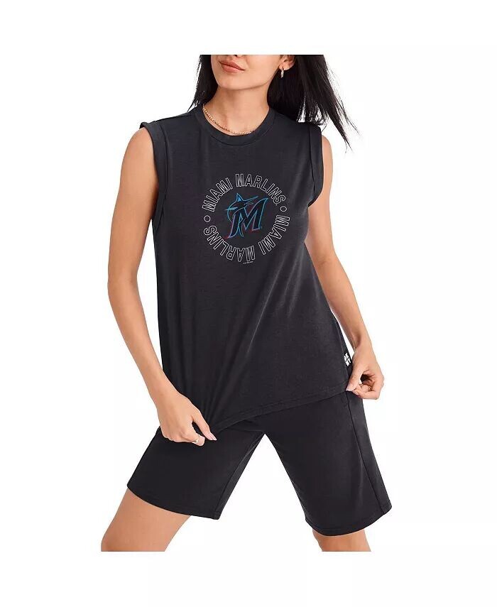 

Женская черная майка Miami Marlins Madison Tri-Blend Dkny