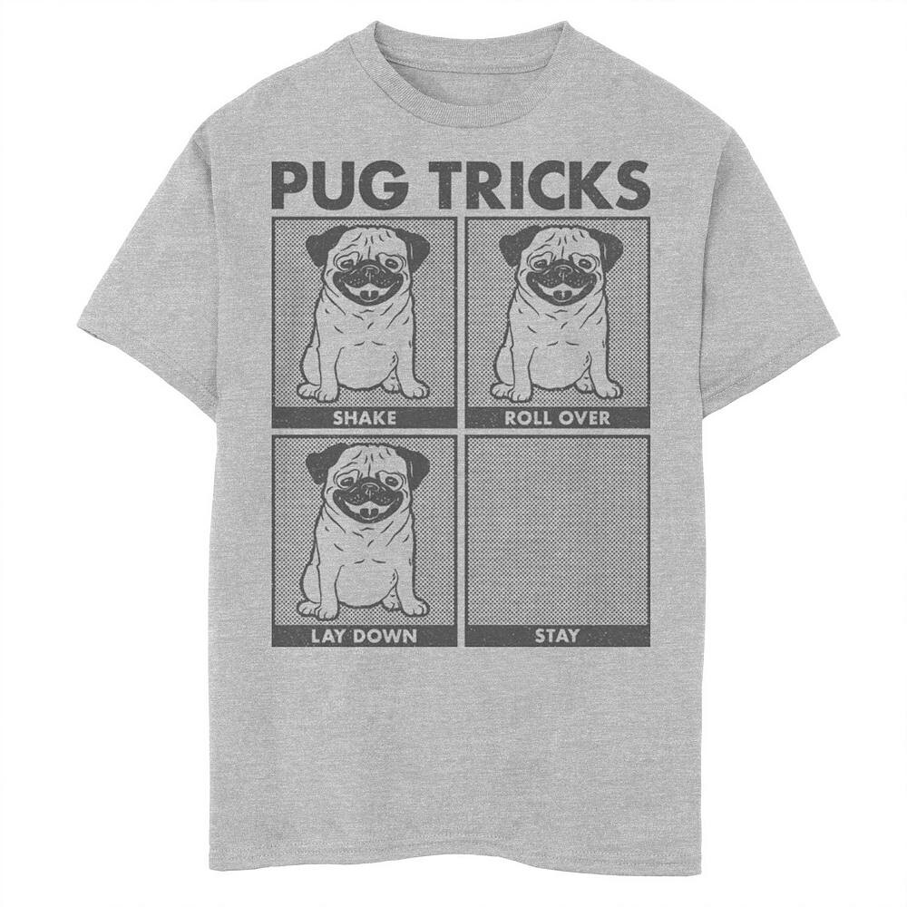 

Футболка с рисунком Fifth Sun Pug Tricks для мальчиков 8–20 лет и юмором, цвет Athletic Heather