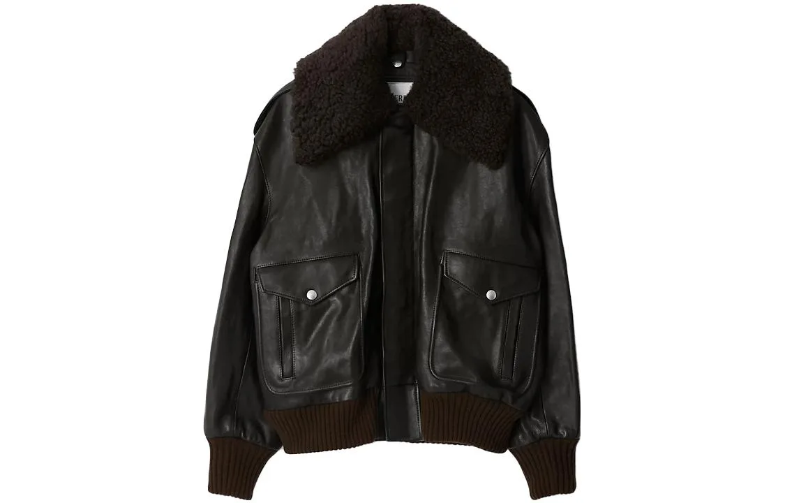 Кожаная куртка Burberry Otter коричневый с воротником из овчины