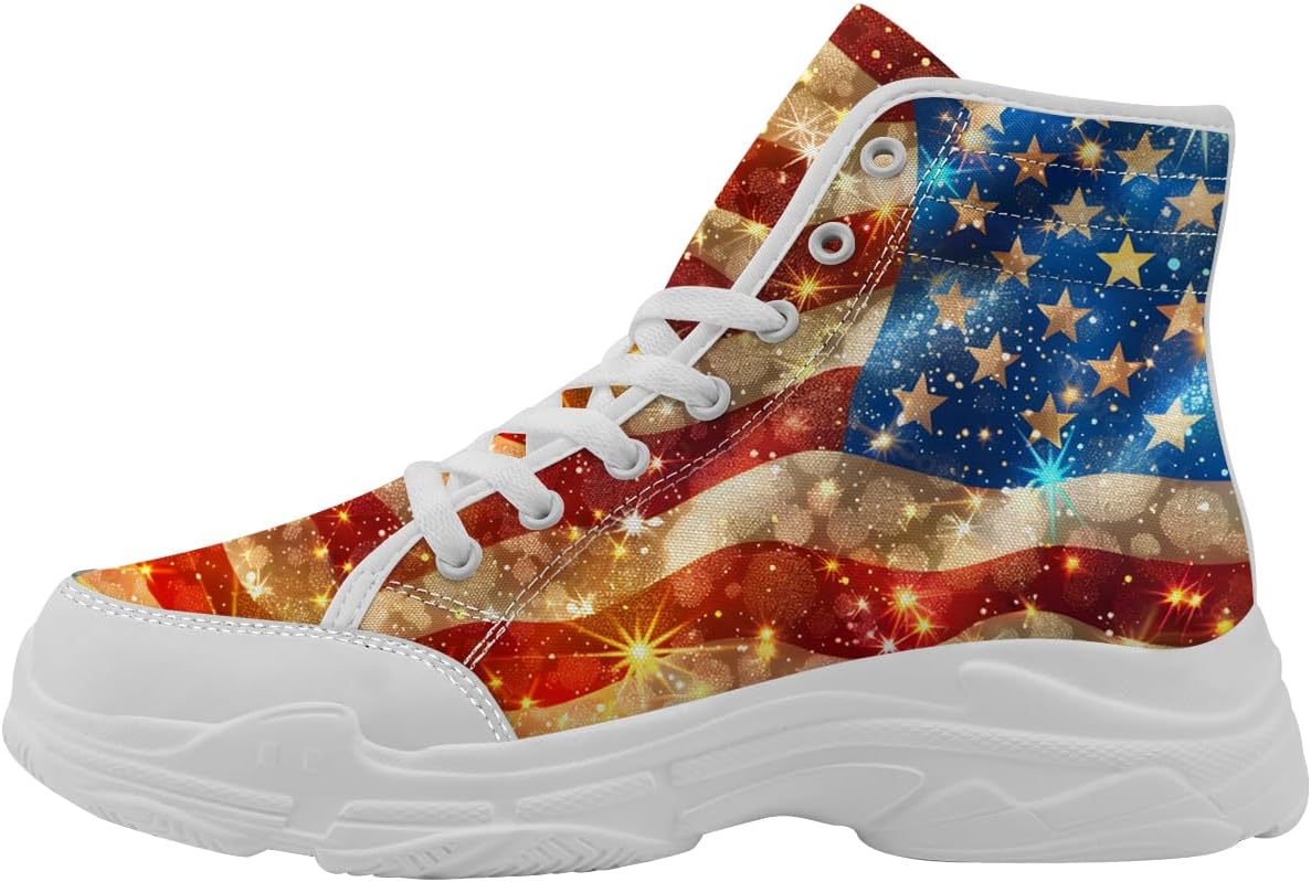 

Женские кеды на высокой подошве с флагом США, красно-бело-синие, из канвы, подарок для мужчин Quorax