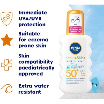 Sun Kids Sensitive Protect & Care Солнцезащитный спрей Spf 50+ 200 мл, Nivea — фото 2