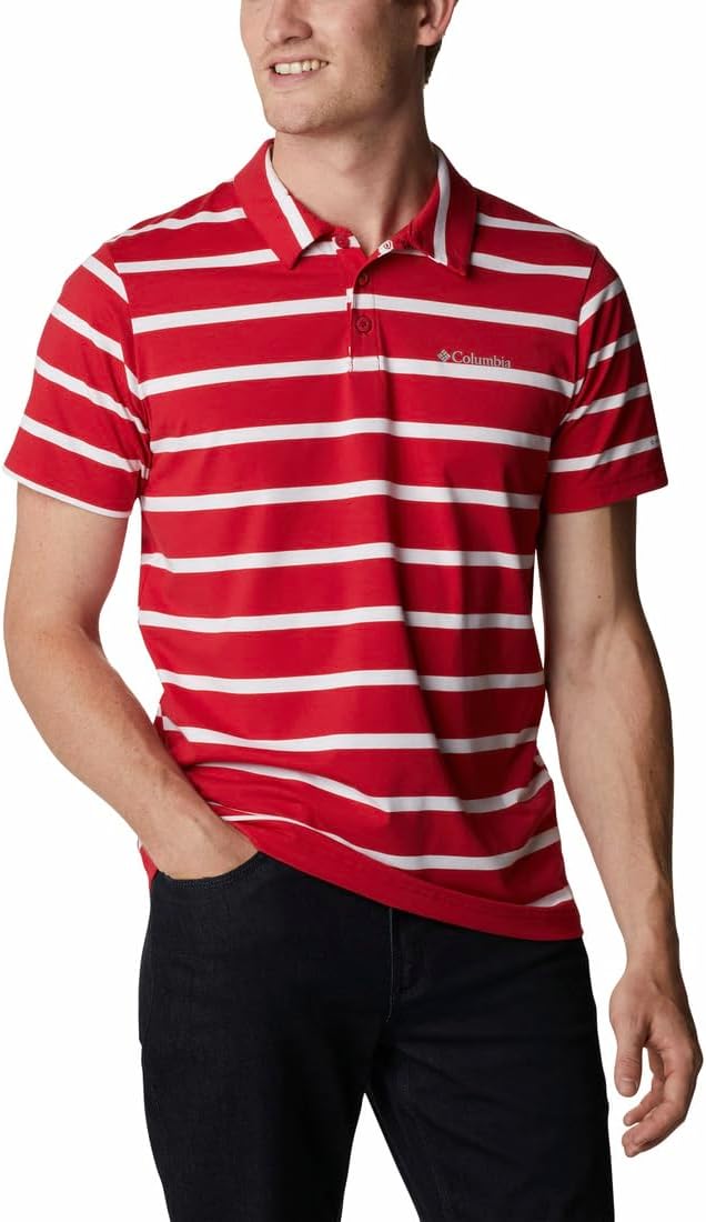 

Columbia мужская футболка-поло Sun Trek, Mountain Red/White Stripe, Белый, Columbia мужская футболка-поло Sun Trek, Mountain Red/White Stripe