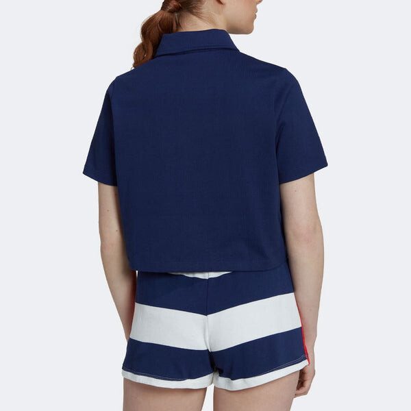 Футболка (WMNS) adidas Original Crop Zip Polo Shirt 'Night Sky', цвет night sky — фото 4