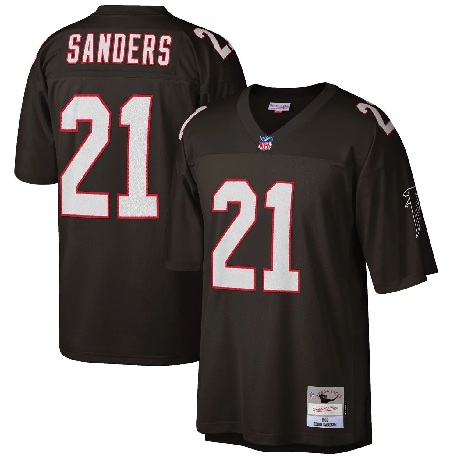 

Мужская футболка Mitchell & Ness Deion Sanders Black Atlanta Falcons Big & Tall 1992, реплика вышедшего на пенсию игрока