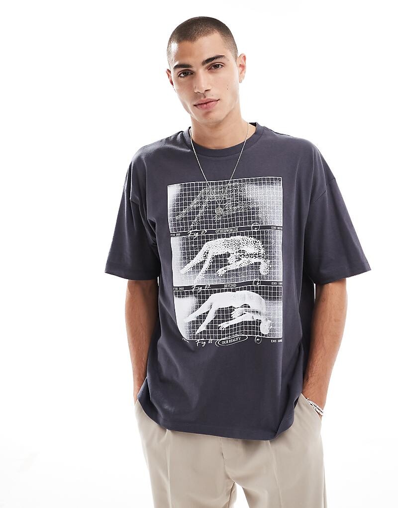 

ASOS DESIGN – графитовая футболка оверсайз с принтом спереди