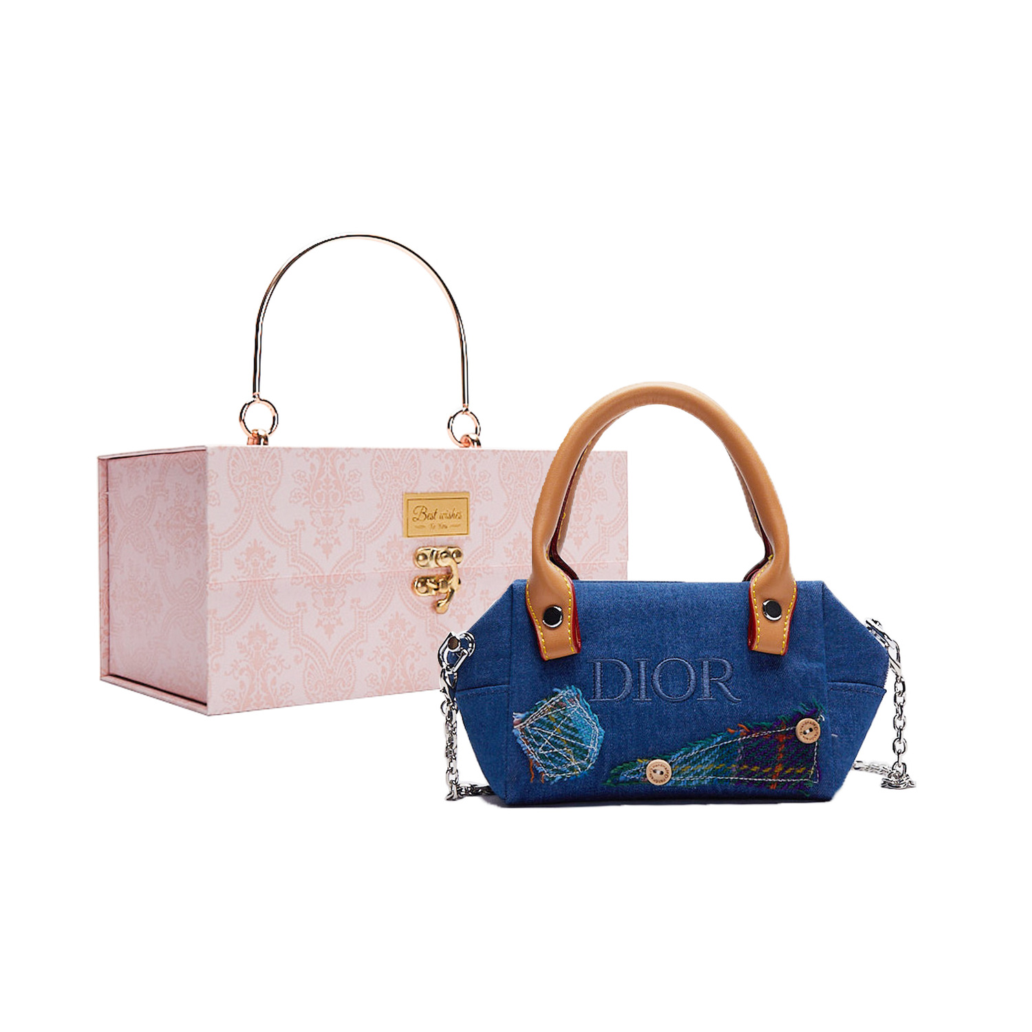 Косметичка DIOR из джинсовой ткани с заплатками, синий — фото 2