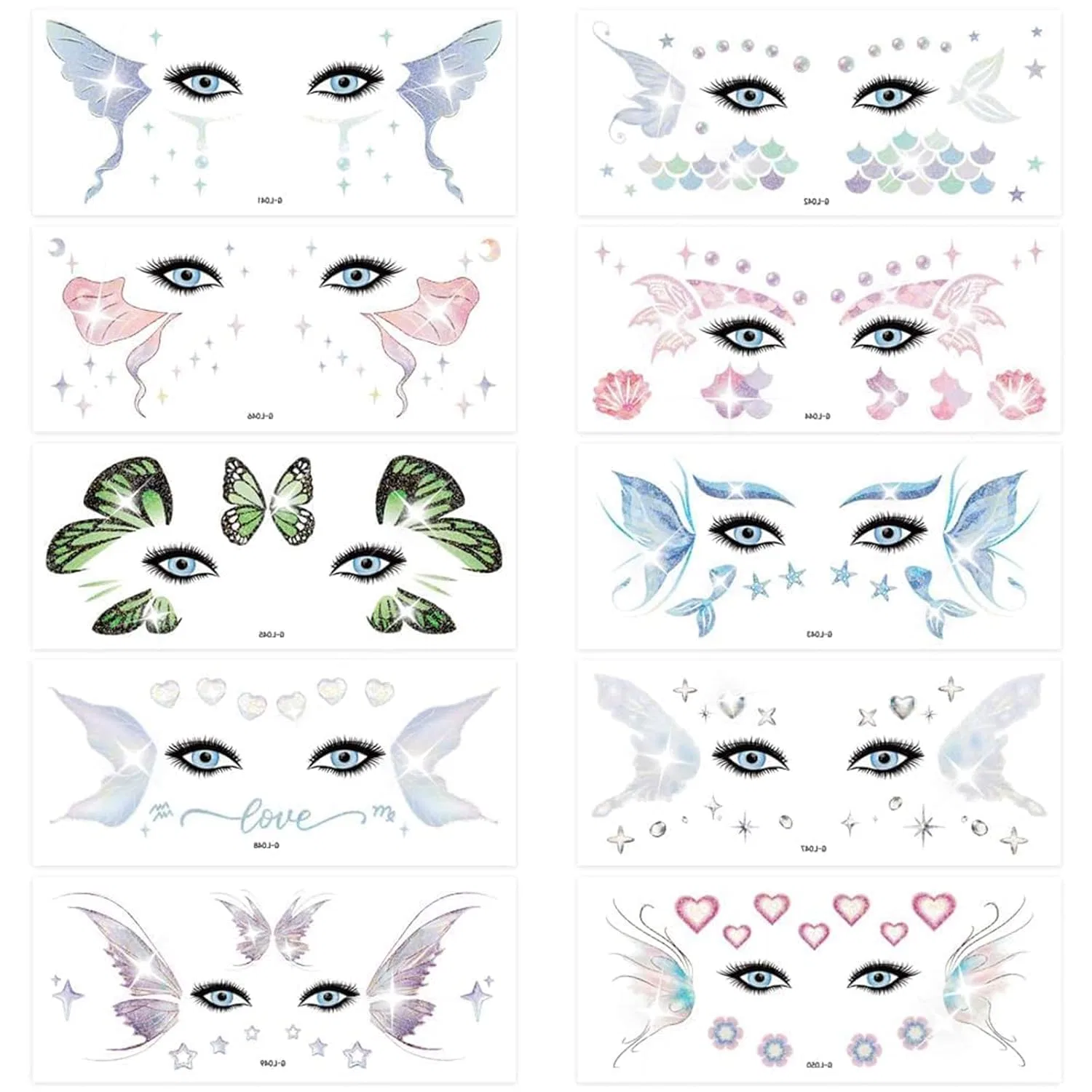 Набор из 10 листов временных татуировок для лица «Glitter Fairy Makeup Set» от BelleVive Bellevive — фото 2