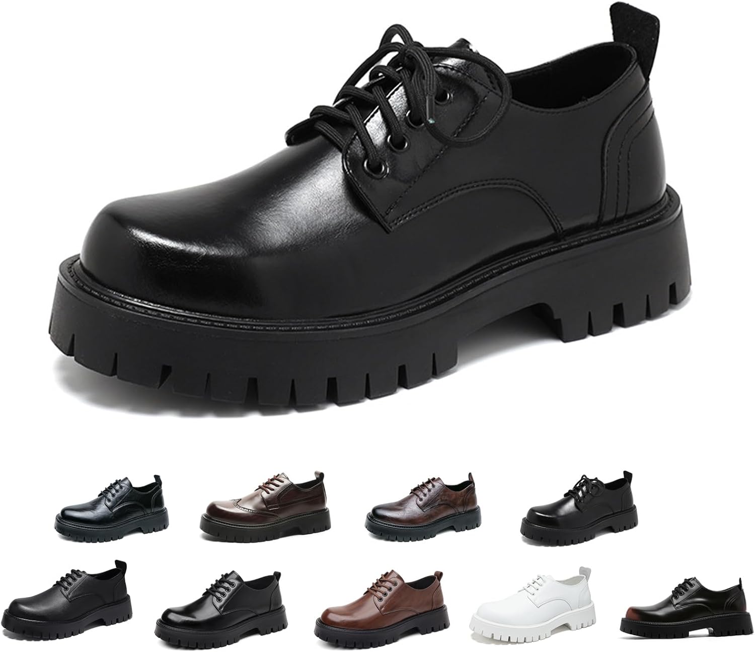 

Мужские кожаные оксфорды с крыльями и шнуровкой на высокой платформе, винтажные с круглым носком, противоскользящие с массивным каблуком Generic, B