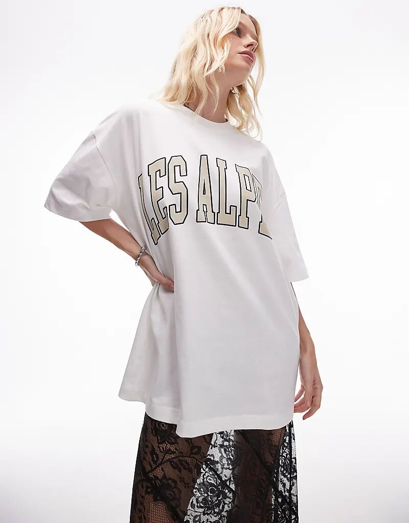 

Футболка Les Alpes oversize с графическим принтом премиум-класса белого цвета Topshop