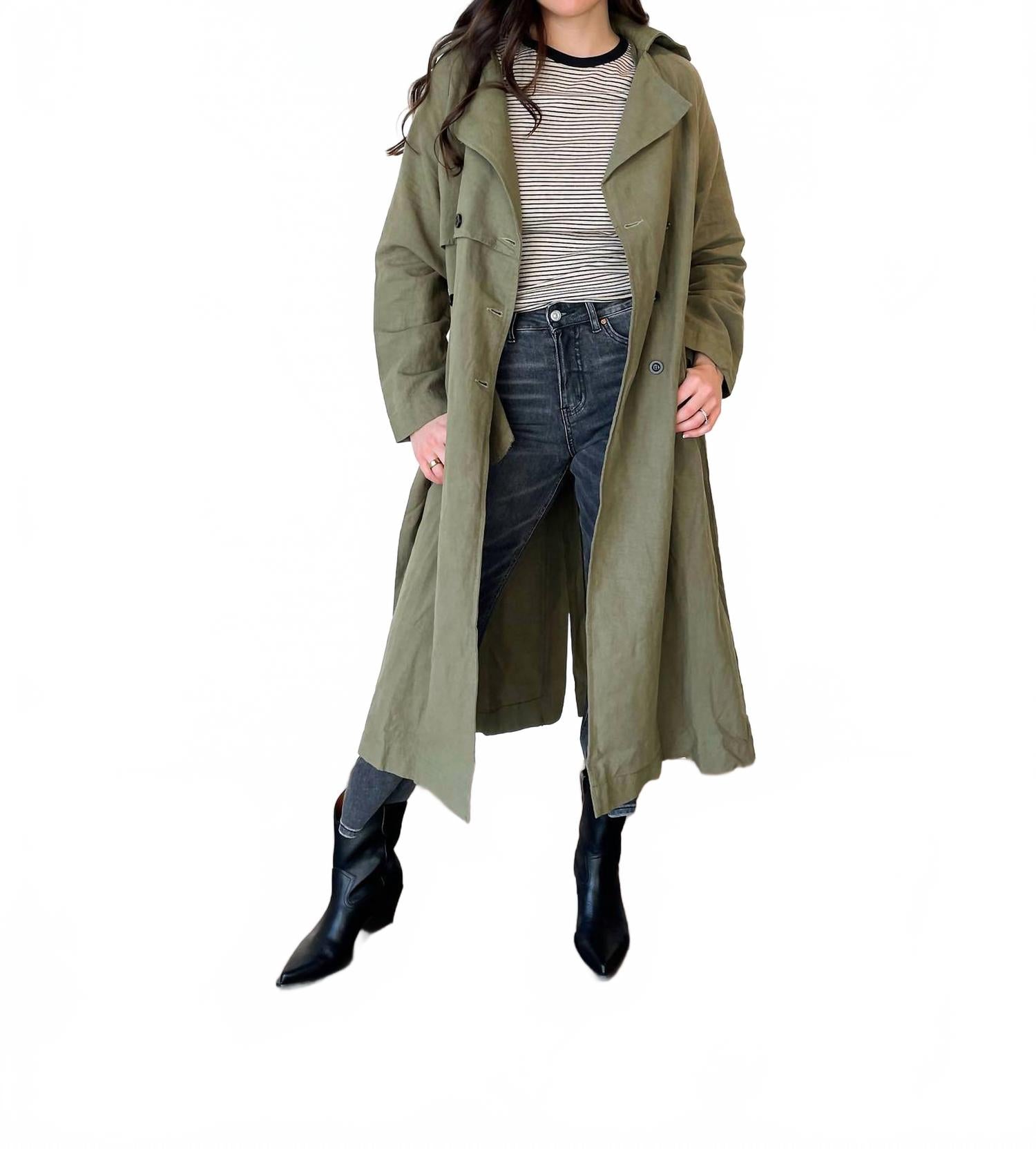 

IN-LOOM Длинный тренч Jennifer с поясом, оливковый цвет