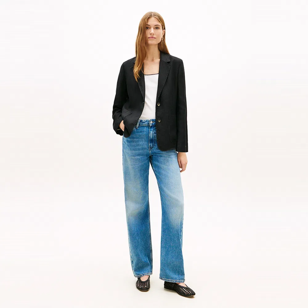 Женский однобортный жакет из поплина со смесью льна, чёрный, от Tommy Hilfiger Women — фото 2