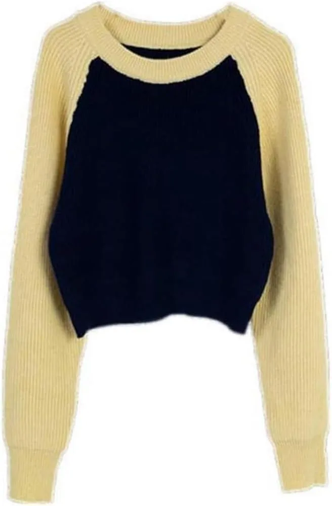 

Женский свитер с цветными блоками, длинный рукав, круглый вырез