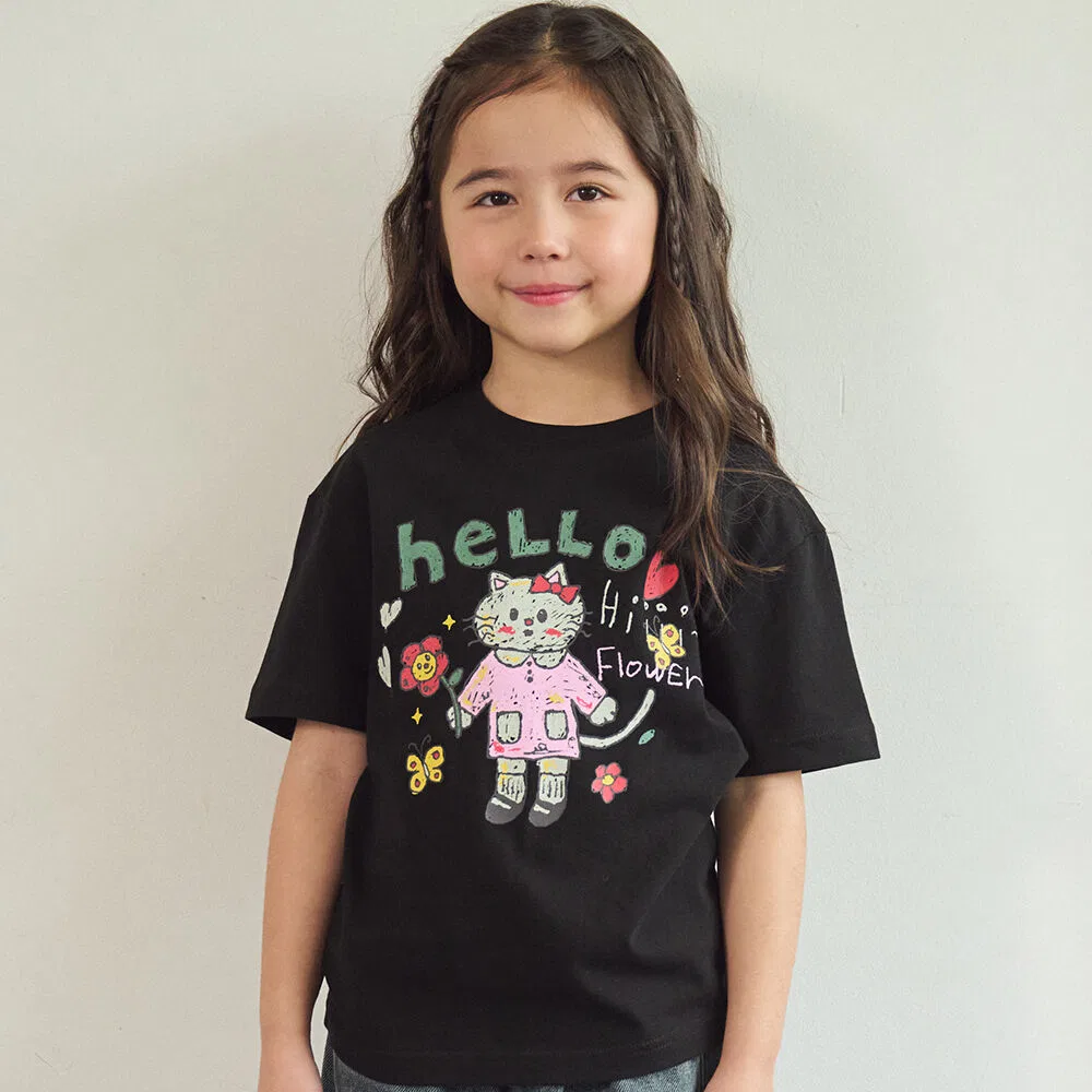 Детская футболка Cpgn Kids с коротким рукавом Hello Flower, чёрная