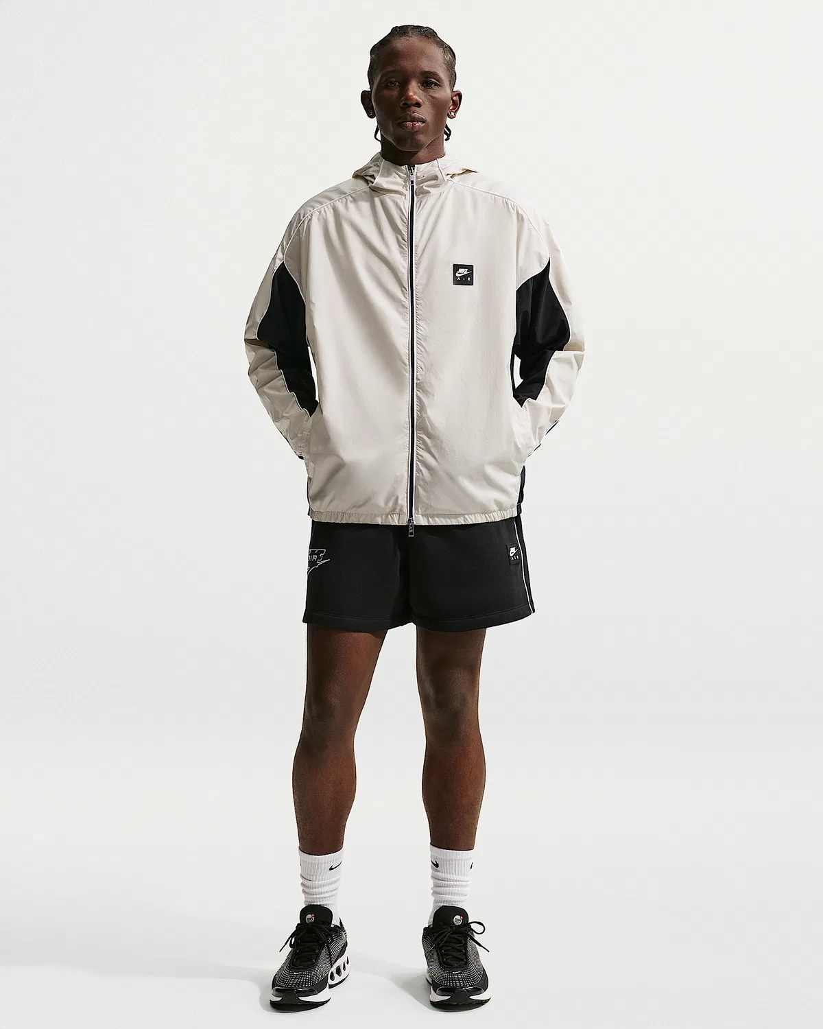 Мужская гибридная куртка Nike Air с полной застежкой-молнией, Light Bone/Black/White — фото 4