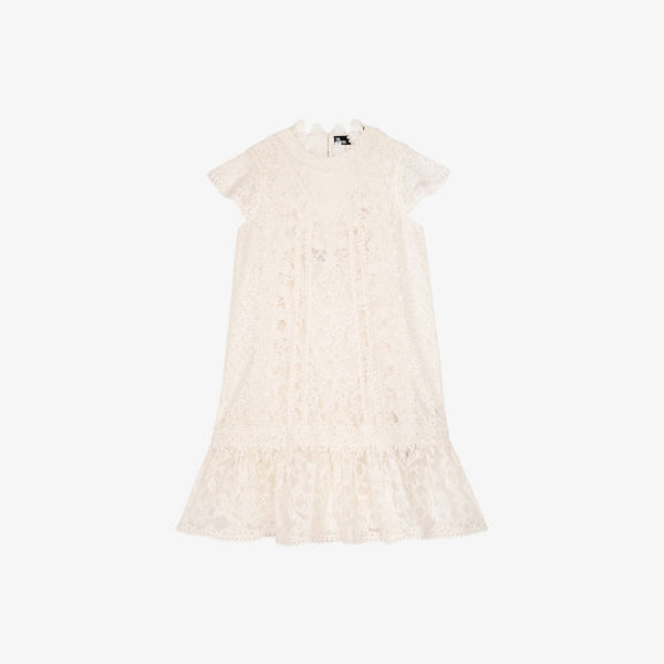 

Короткое платье с цветочным кружевом The Kooples, экрю