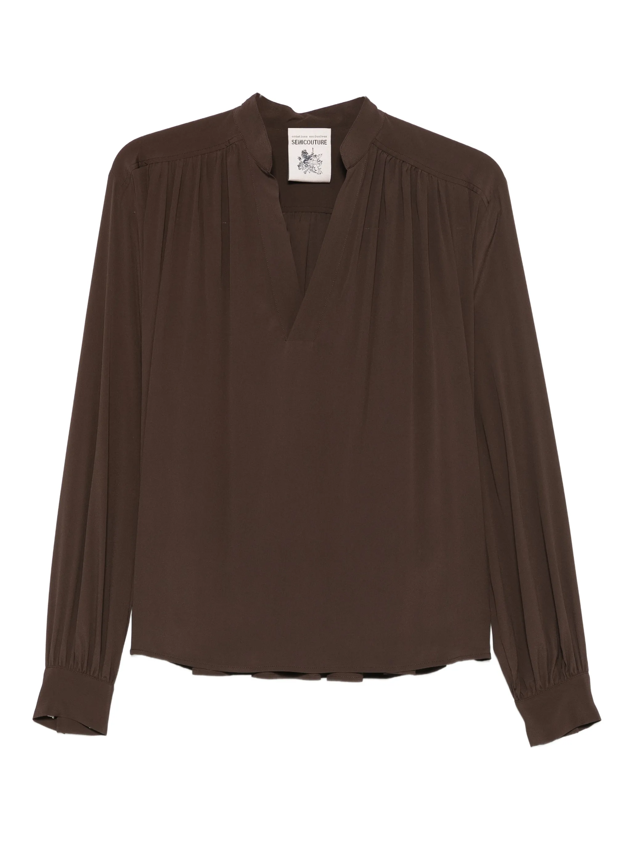 

Блузка с V-образным вырезом и длинными рукавами Semicouture, коричневый
