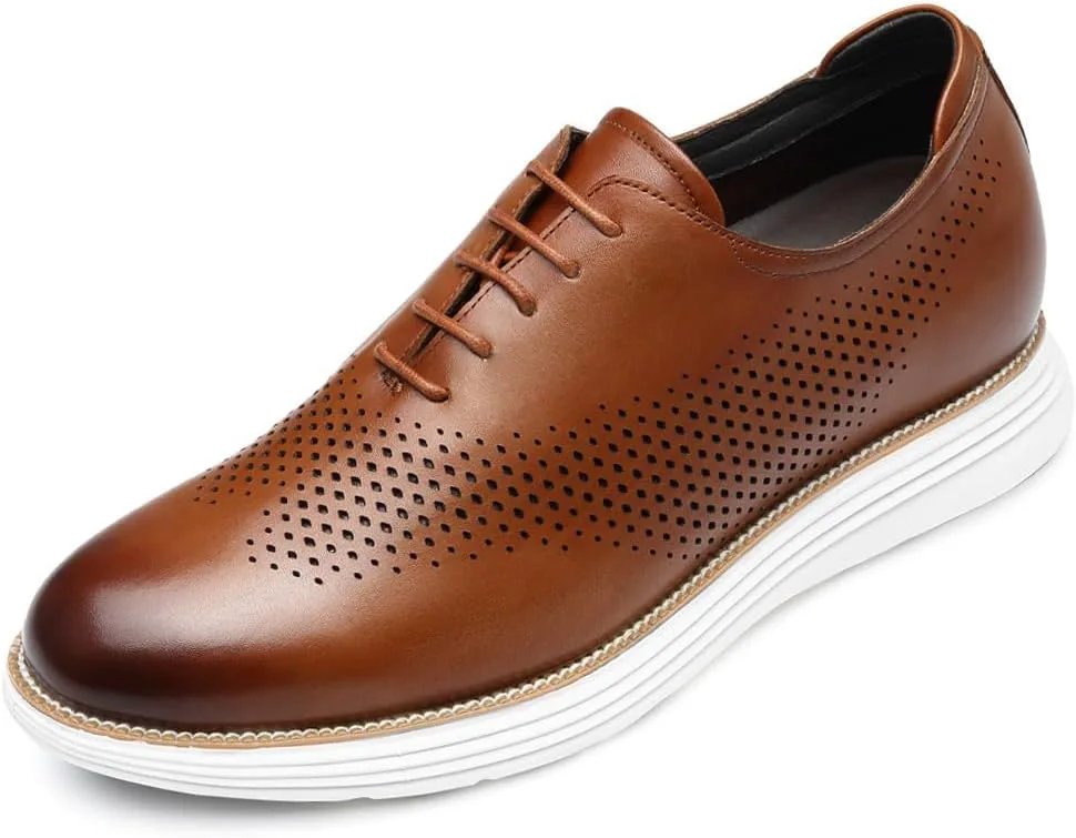 

Мужские туфли CHAMARIPA для увеличения роста - встроенная индивидуальная стелька, полный слой кожи для комфорта и вентиляции, деловые повседневные и официальные оксфорды с лифтом - увеличение роста на 7 см, коричневый