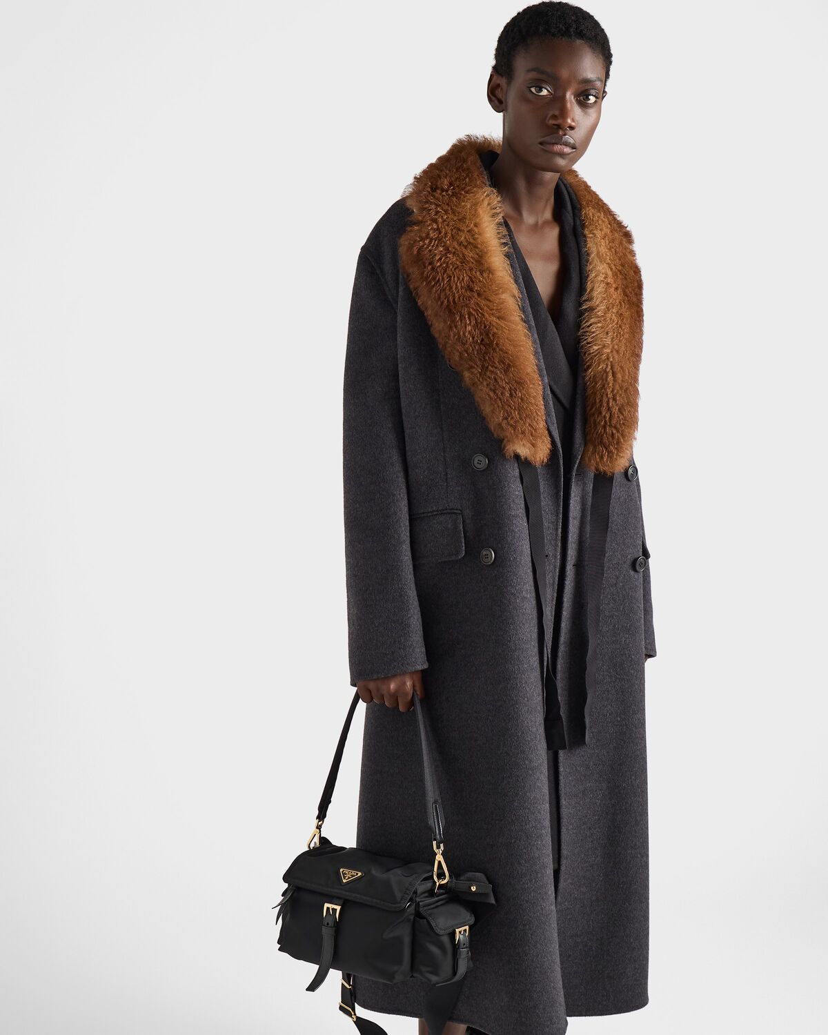 Двубортное пальто из двойного кашвула Prada, грифельно-серый — фото 3